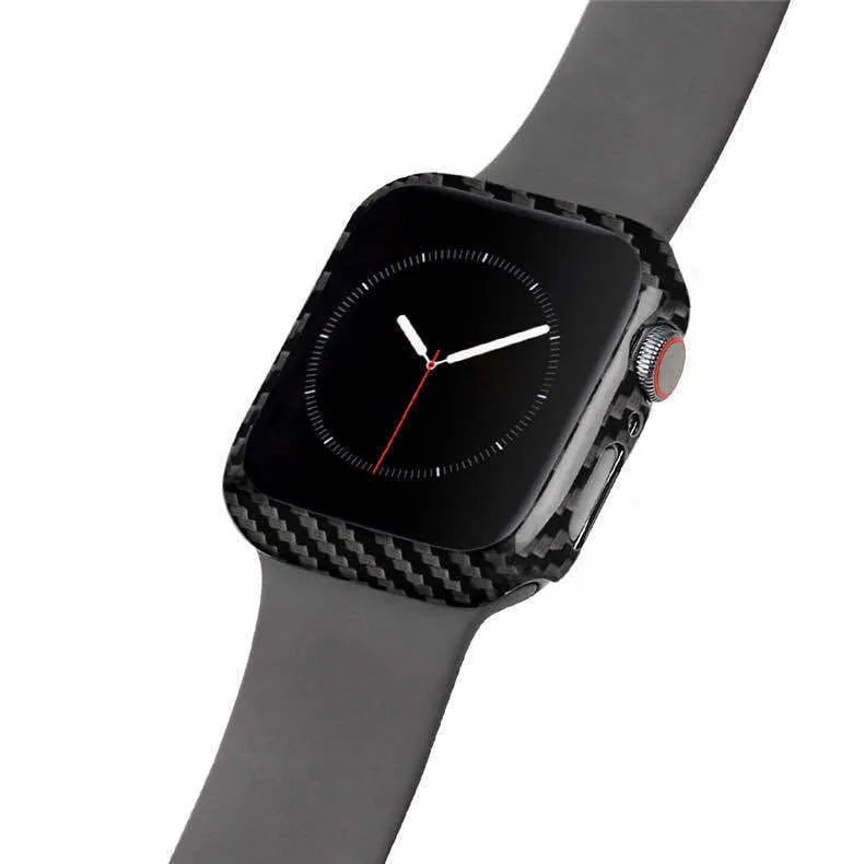 Apple Watch Series 4 leather case with carbon fibre trim for 44mm models in black
