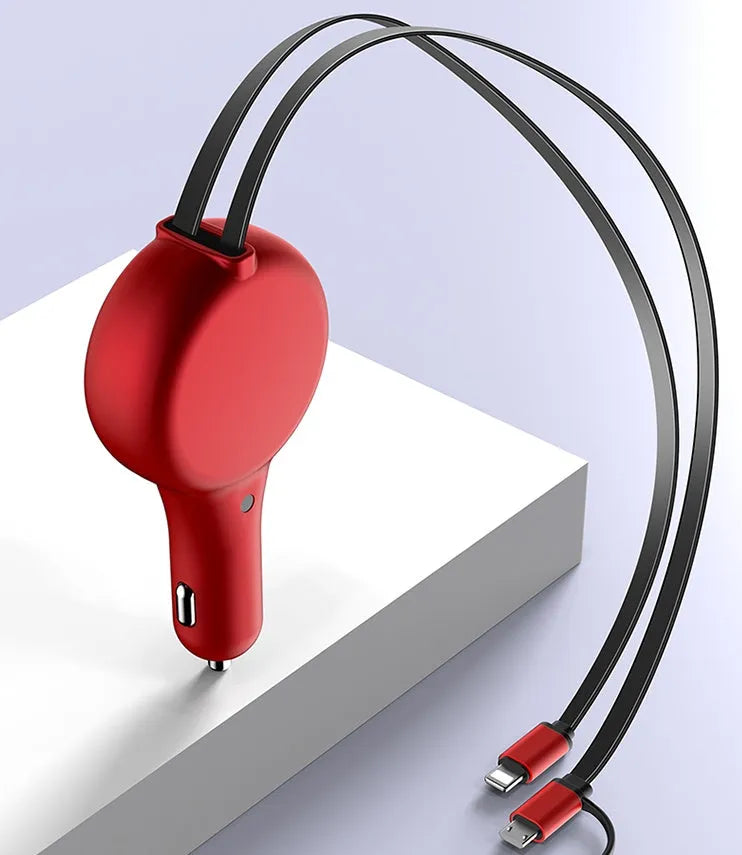 Retractable car charger 18W QC3.0 PD fast charge black colour