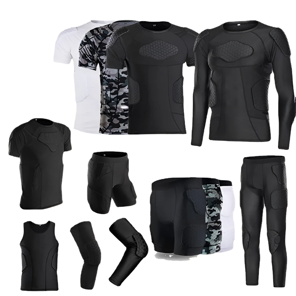 Anti-collision football training suit olive jersey with T-shirt shorts and vest protective padding polyester Lycra lining adult neutral