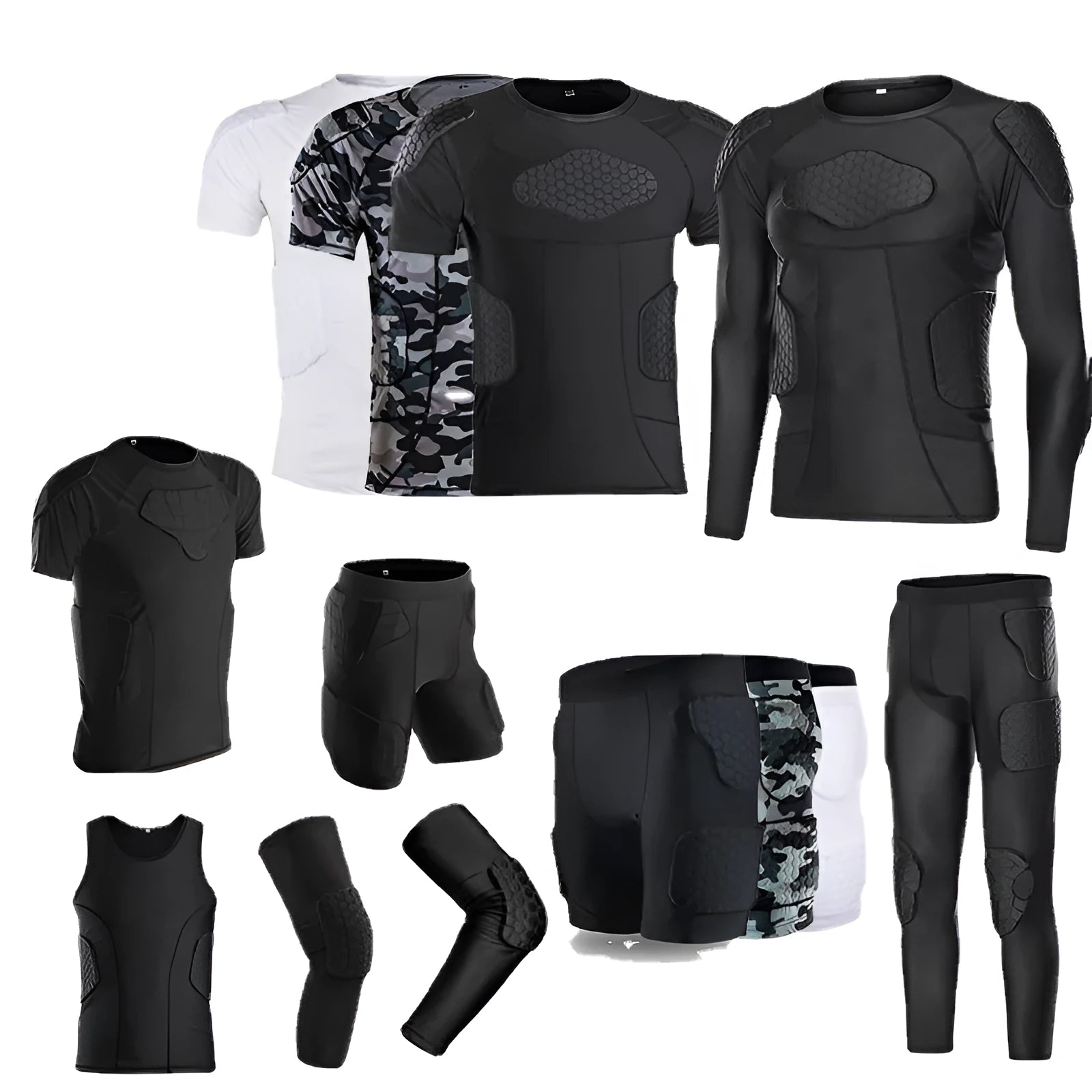 Anti-collision football training suit olive jersey with T-shirt shorts and vest protective padding polyester Lycra lining adult neutral