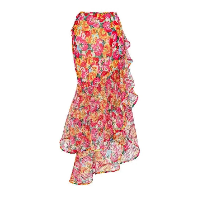 Women's floral print push-up bikini with high waist swim briefs on a mannequin.