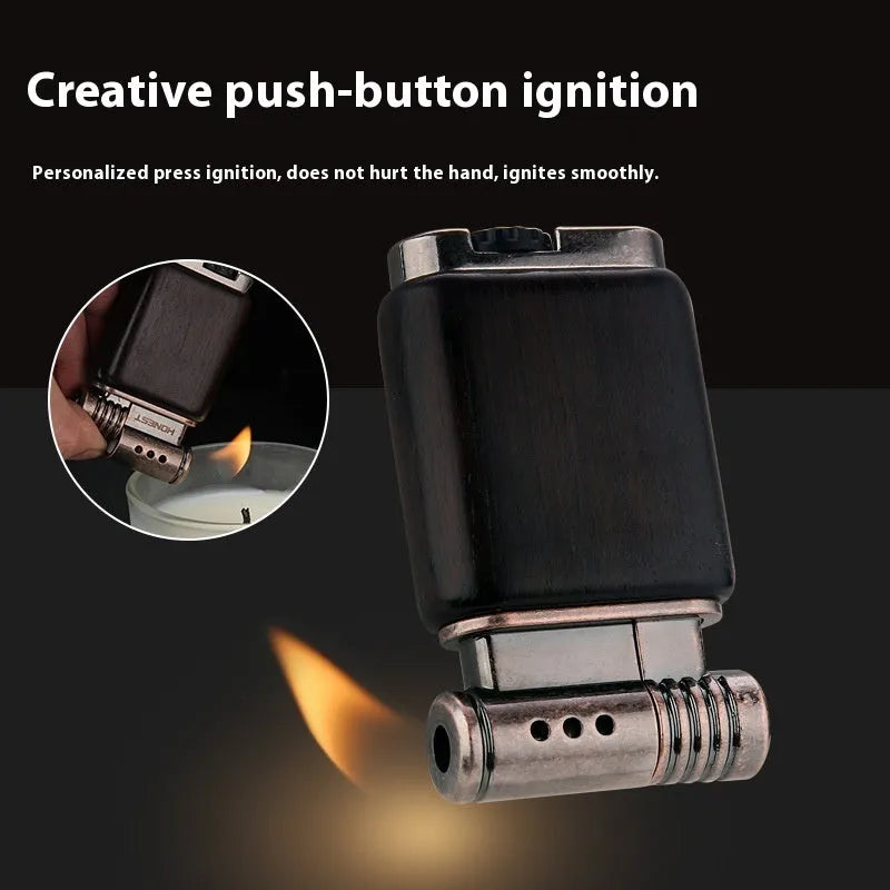 Personality And Creativity Ebony Gas Lighter with black wood inlay and metal body on white background