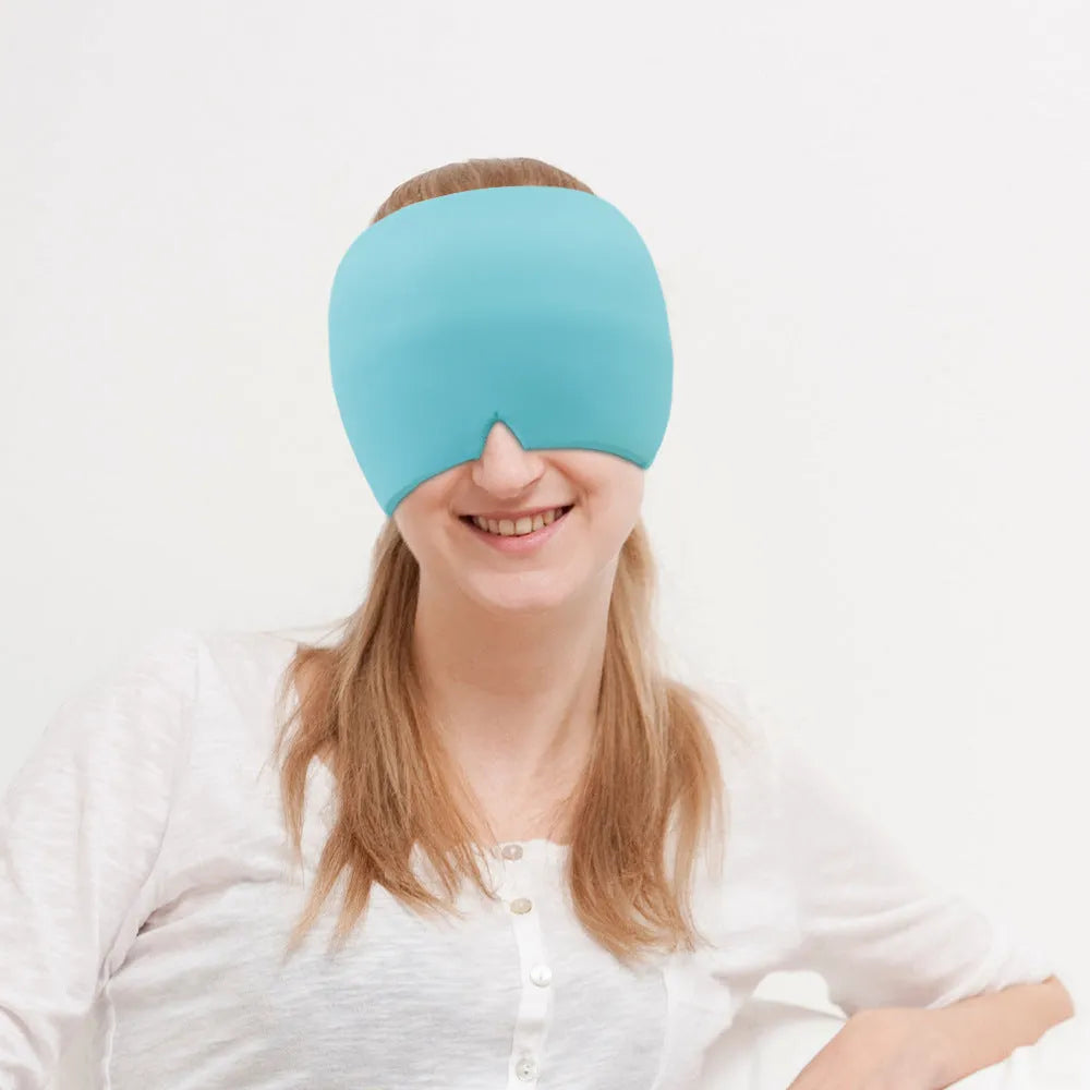 Elastic cloth gel eye mask for headache relief in black, pink or sky blue colours