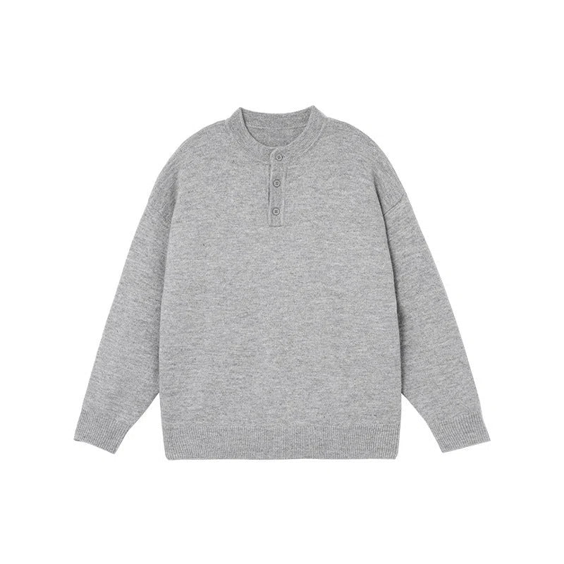 Men's loose long sleeve knit sweater in black, front view, casual pullover style