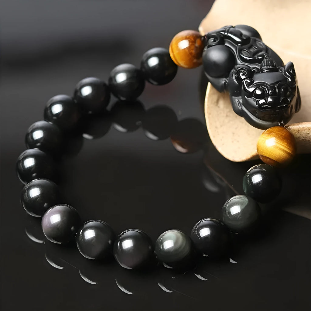 Mexico Gold Sheen Obsidian Pi Xiu Bracelet unisex black crystal bracelet with 10-16mm beads