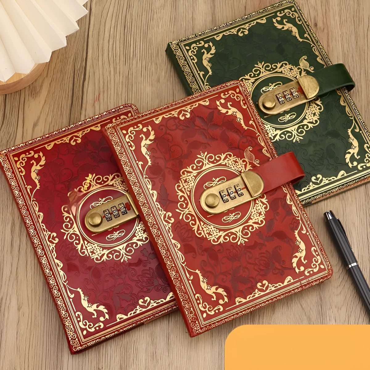 Thickened creative A5 password diary with lock, blue imitation leather cover, business office notebook