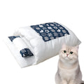 Grey enclosed cat sleeping bag bed with pillow in medium size, showing removable cover and cosy interior.
