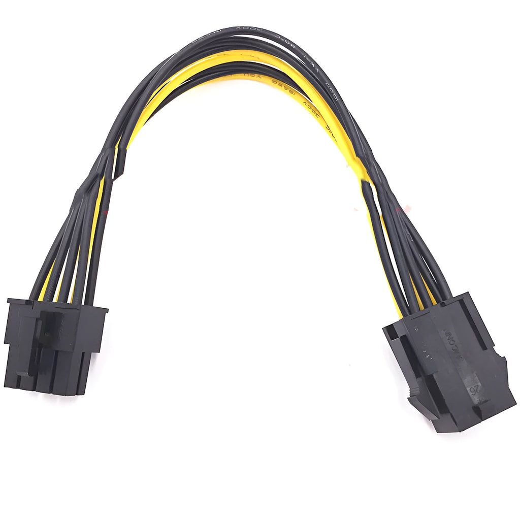 20cm long black 6-pin to 8-pin PCIe graphics card power extension cable on a white background.