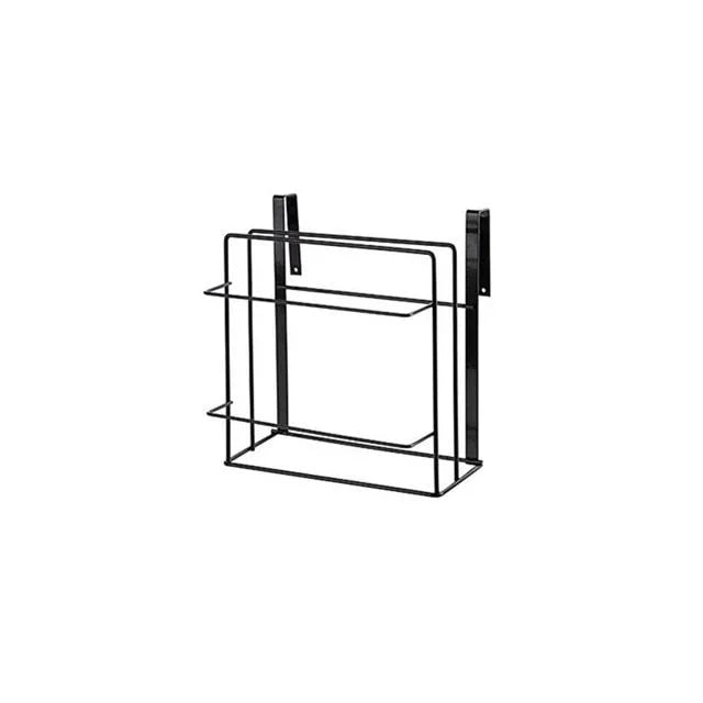 Double layer iron kitchen towel and chopping board rack hanging under a cabinet, black colour, nail-free installation