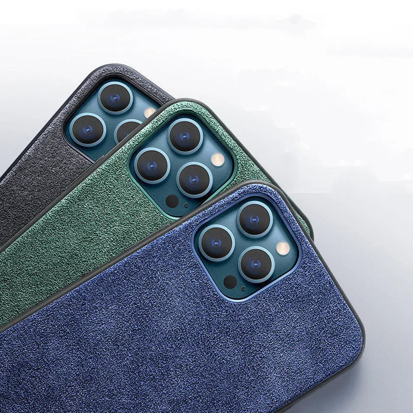 Suede full-cover phone case for iPhone in dark blue luxury style