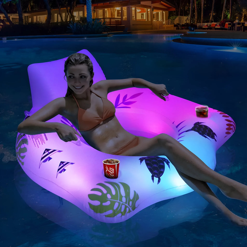 White U-shaped inflatable pool float with luminous elements, 120cm square