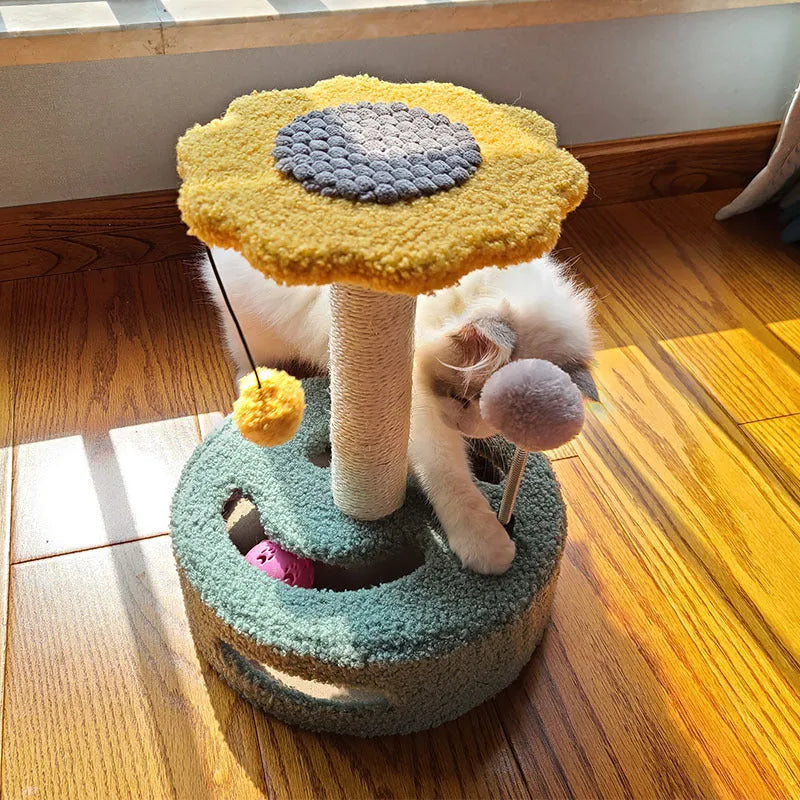 Cat scratch board with sisal rope scratching surface and bridge climbing frame in pink colour