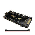 Black AURA RGB 10-port hub with SATA power cable for PC addressable RGB lighting control.