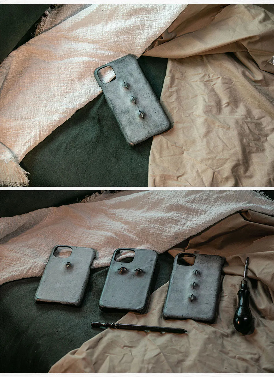 Vintage distressed cowhide leather phone case for iPhone with single eye style protective cover
