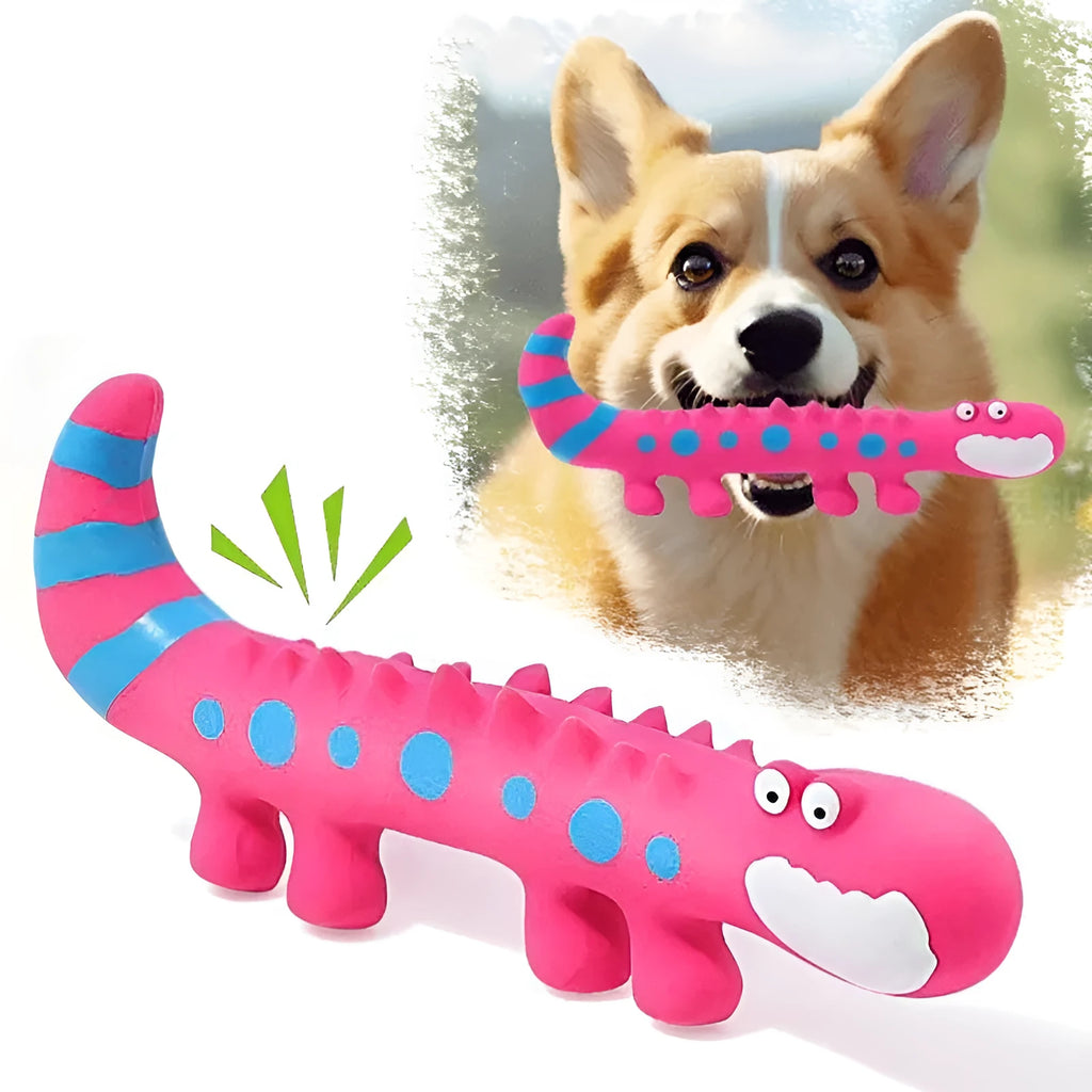 Green latex lizard squeaky dog chew toy for small and medium dogs
