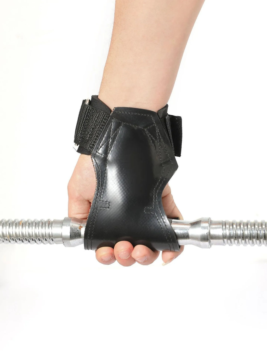 Black rubber weightlifting assist belt for palm protection during barbell training