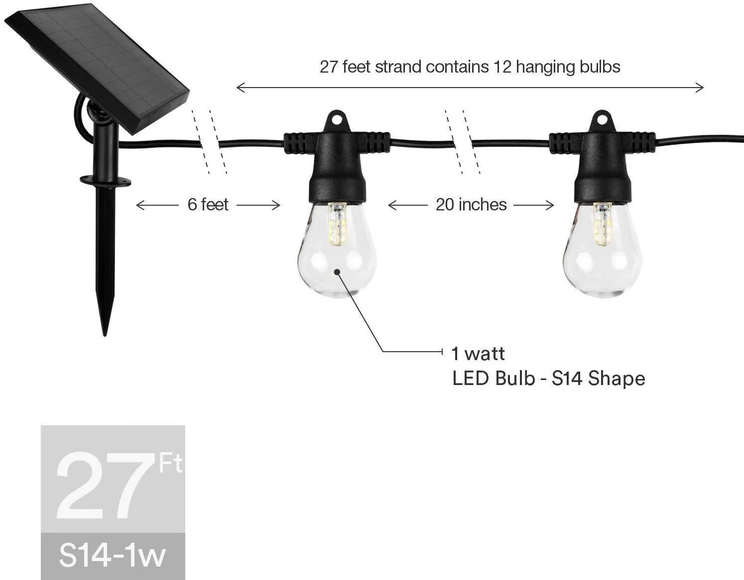 Waterproof solar LED string lights with PVC shell for outdoor garden and patio use