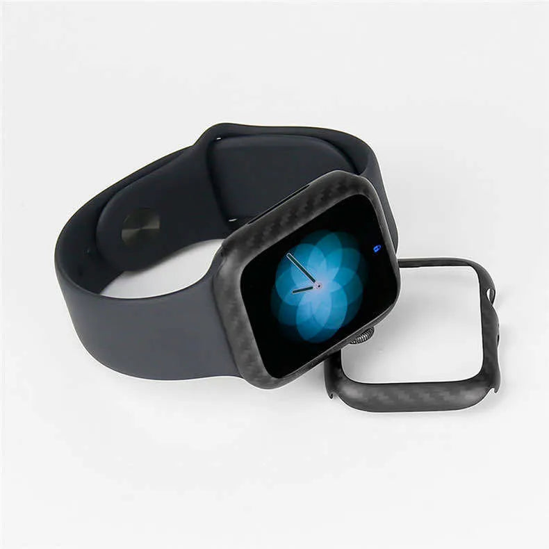 Apple Watch Series 4 leather case with carbon fibre trim for 44mm models in black