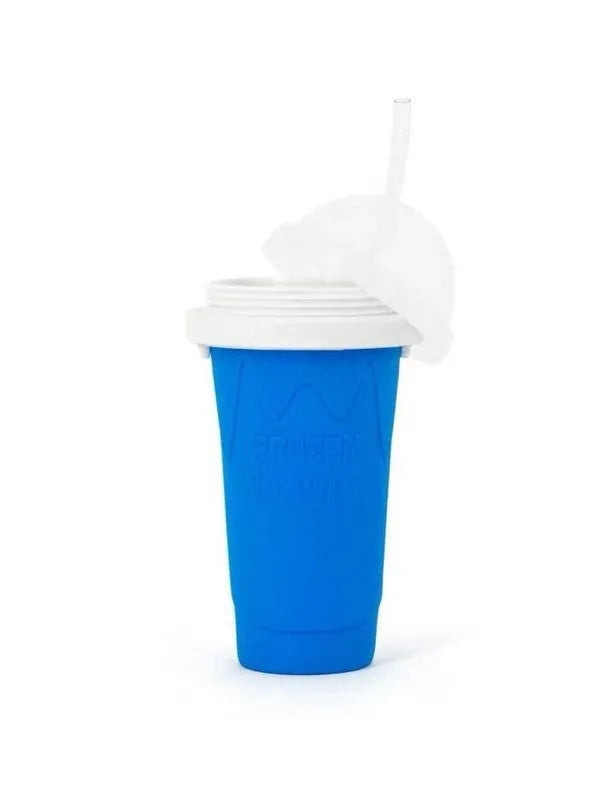 Quick refrigeration pinch cup in blue, double-layer food-grade silicone, 10.6x20.6cm, 300ml capacity, cold drink cup