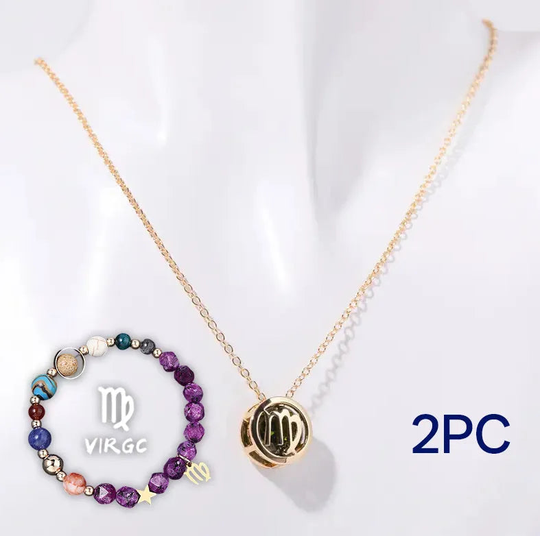 Natural stone beaded necklace and matching bracelet set laid flat, showing genuine gemstone beads.