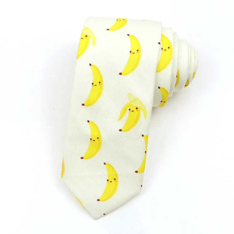 Narrow Korean style cotton bow tie with a printed cartoon pattern in various colours.