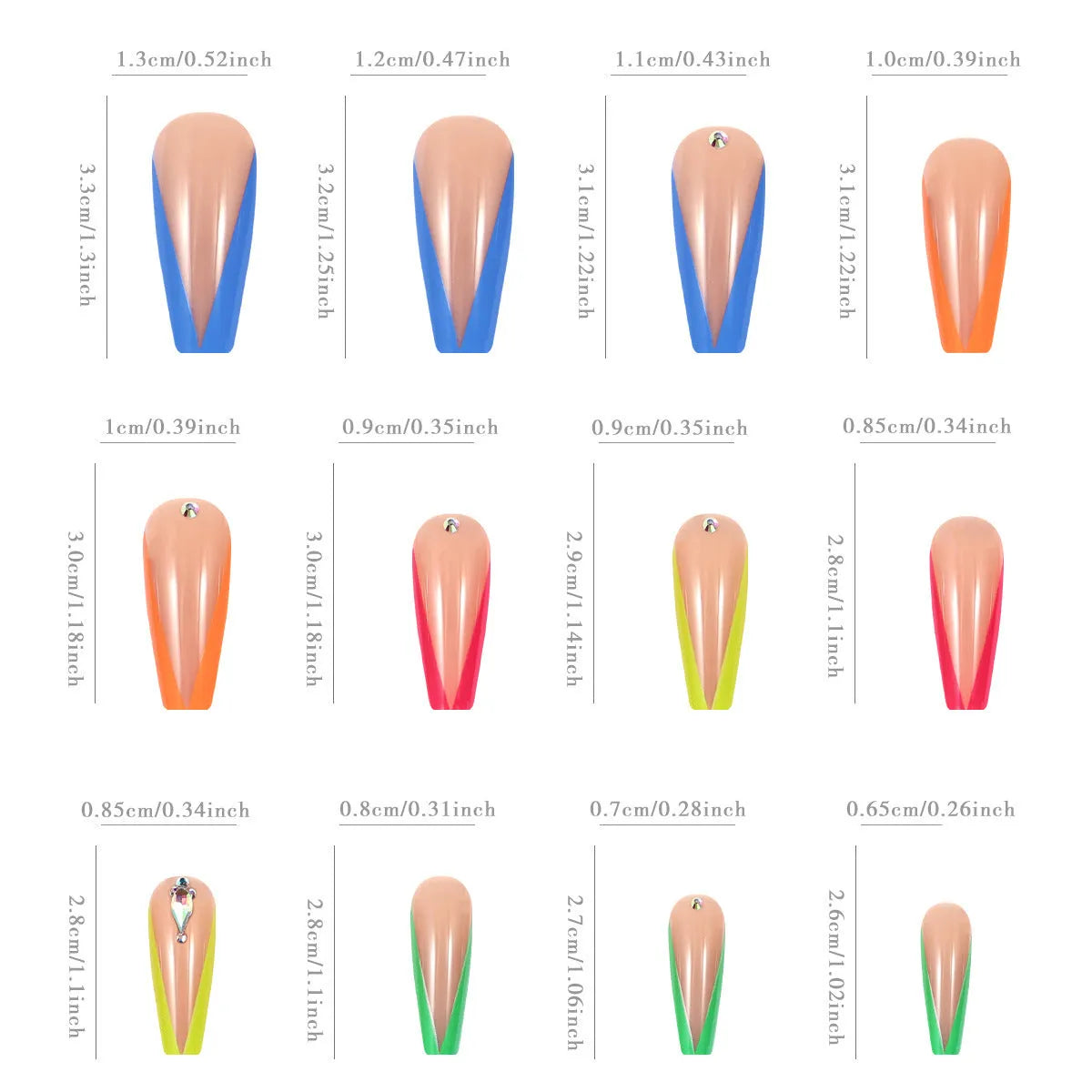 BKS3037 diamond colour French artificial nail tips with cartoon love Cross Heart pattern decoration