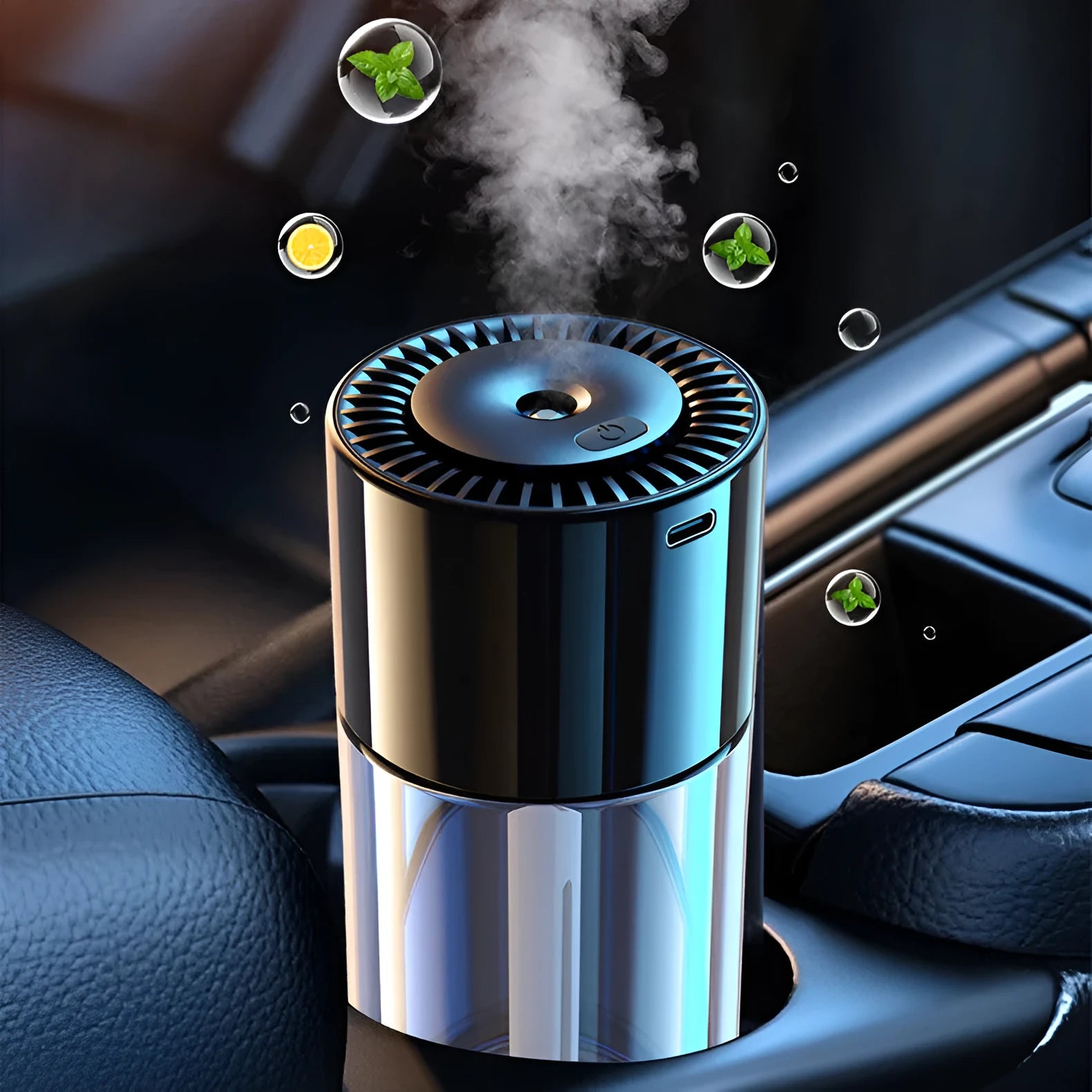 Compact plug-in USB spray perfume humidifier with glass perfume seat in multiple scent options