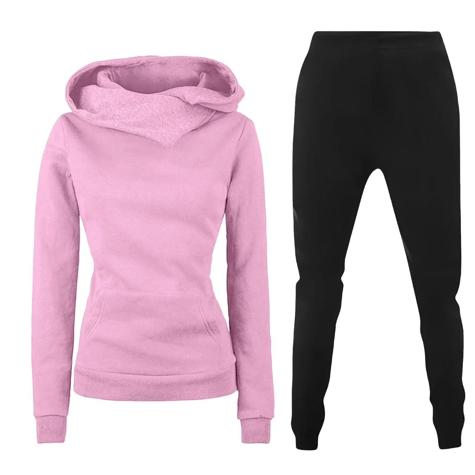 Ladies hooded sweater casual suit two-piece set in solid colour with long sleeves and print, polyester fibre fabric