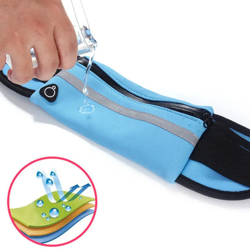 Nylon fitness waist bag 20x10cm in solid colour with zippered pocket for running cycling gym