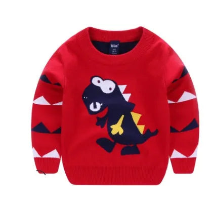 Boys wild dinosaur pullover sweater in gray 100% cotton with cartoon pattern