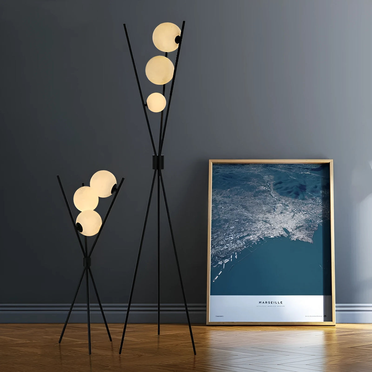 Minimalist Scandinavian LED table lamp with iron body and white acrylic shade on a desk