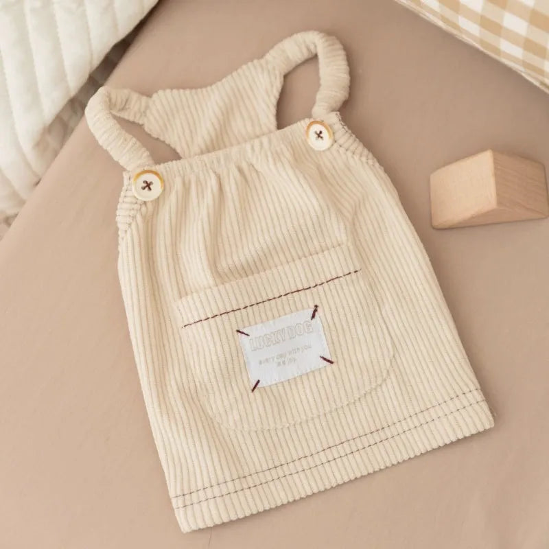 Solid-colour corduroy pet vest with wool Sherpa collar for small dogs, available in brown and white size XS to XXL