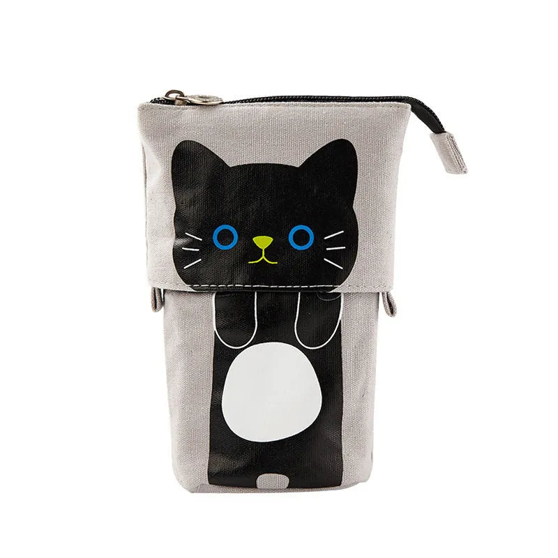 Korean-style round canvas pencil bag with cartoon pattern and zippered closure