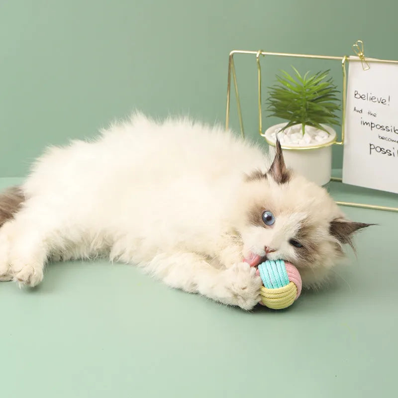 Handmade 5cm cat hair ball plush cotton toy in multiple colours for tooth grinding