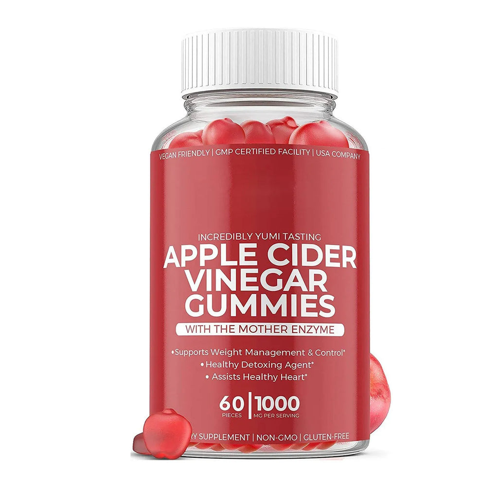 Bottle of apple cider vinegar gummy supplements containing 60 tablets for adults.