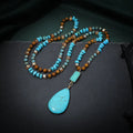 Turquoise blue water drop imitation mineral pendant necklace with ball bead chain
