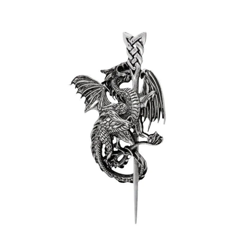 Retro Viking dragon hairpin in silver, U-shaped alloy headdress for women