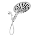 Handheld shower head with electroplated finish showing six-function selector