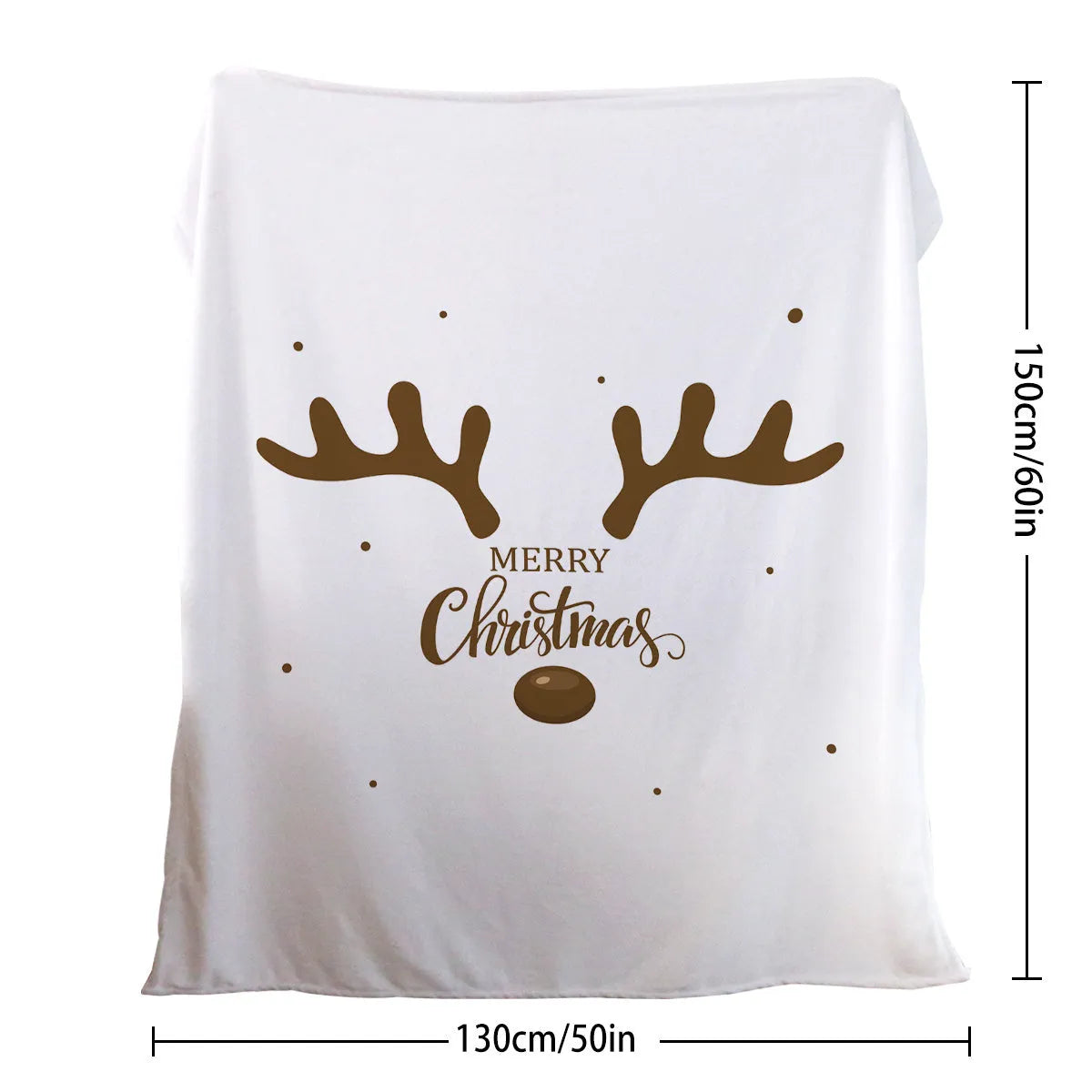 White flannel velvet deer antler pattern Christmas blanket on a sofa