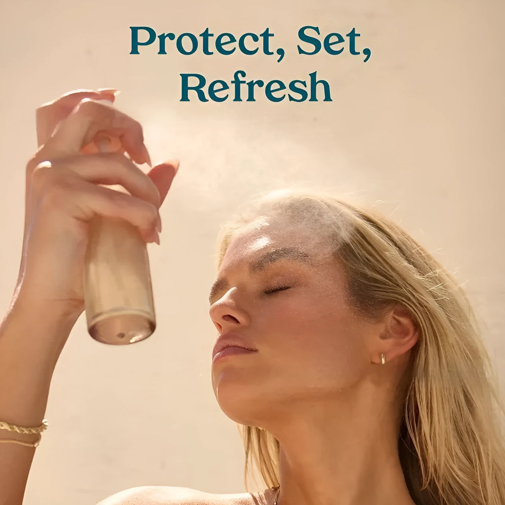 75ml bottle of moisturising and nourishing facial makeup setting spray on a white background.