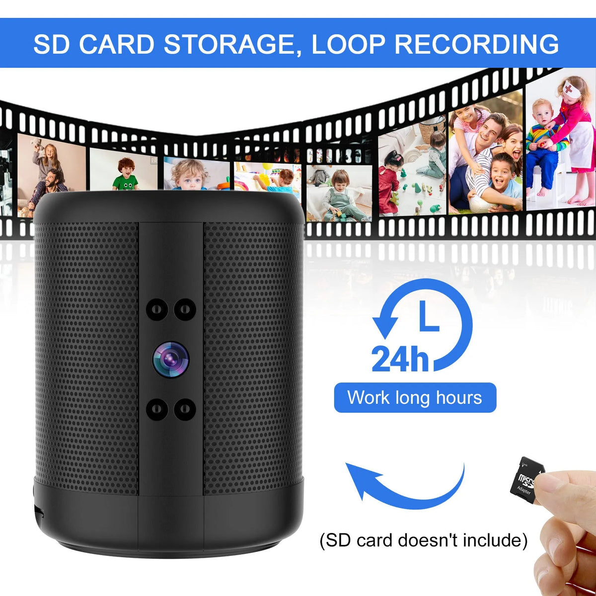 Home Smart Surveillance Camera HD plug-in-free black dual voice night vision alarm detection 10.5 x 7.2cm