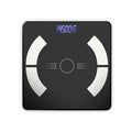 Smart Bluetooth rechargeable body fat scale in white, black, or pink on a bathroom floor.