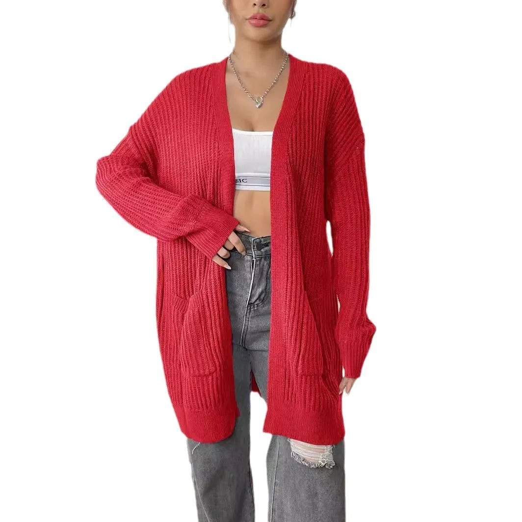 Women's acrylic sweater cardigan in loose street style with 65cm length