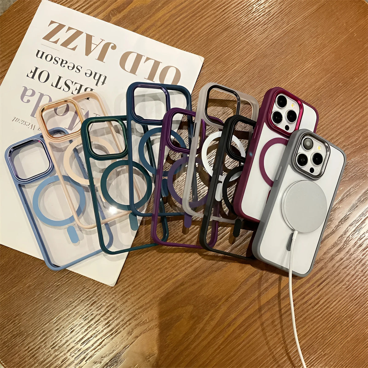Acrylic magnetic soft edge phone case for Apple iPhone 11-15 series in black, showing camera cutout and soft bumper