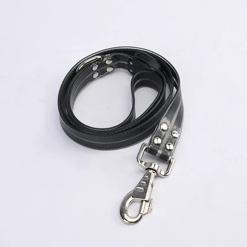 LED light-emitting pet collar and hand holding rope set in orange and black colours for night walking