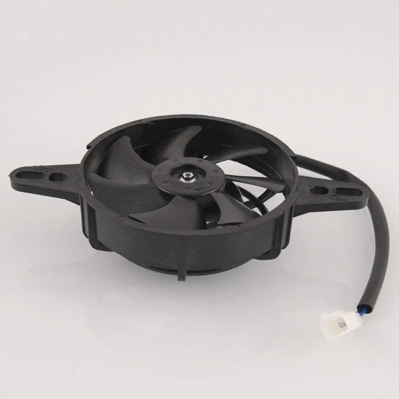 Black plastic motorcycle water tank cooling fan measuring 190x120x50mm on plain background