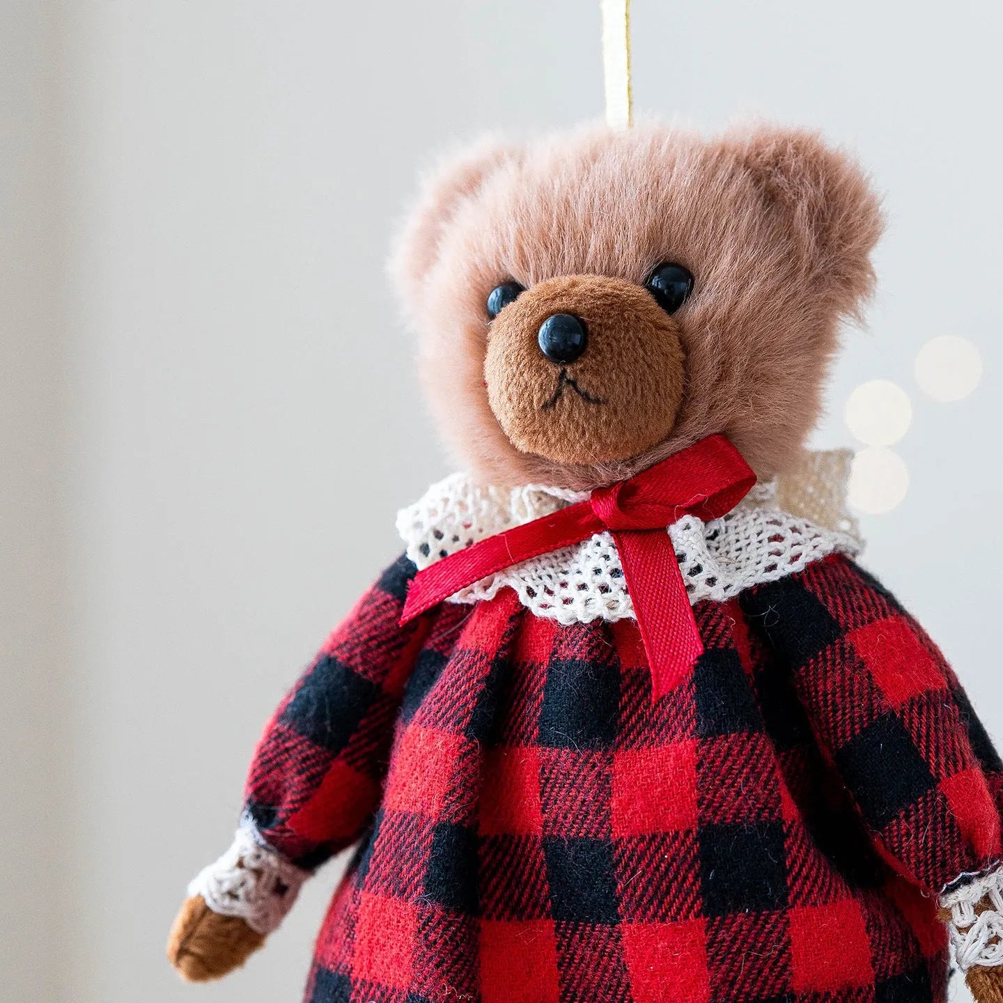 Cartoon plush bear doll wearing cotton suit with plaid pattern in princess bear and gentleman bear variations