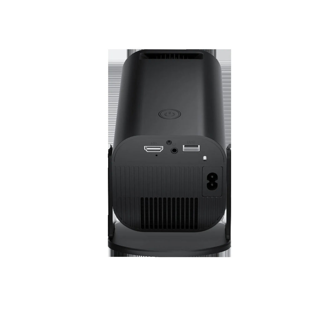 P330 portable mini projector in black or white colour with remote control on a table.