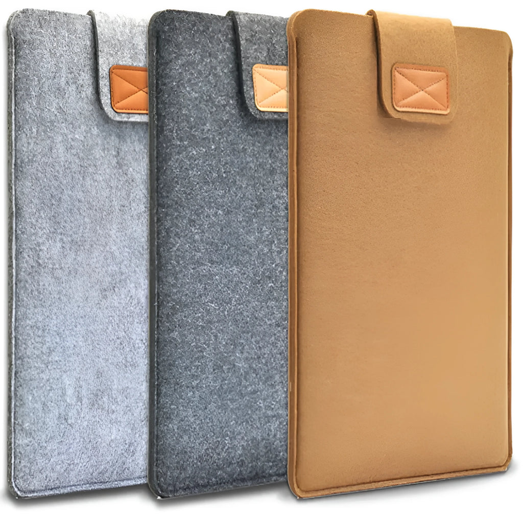Felt laptop bag clamshell case in khaki colour for 11-15 inch tablets and notebooks with frosted texture