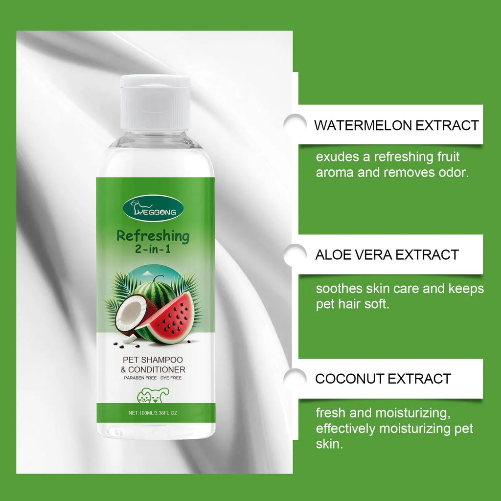 100ml pet 2-in-1 shampoo bottle with watermelon and coconut extracts measuring 3.8x12.8cm